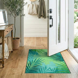 Teal Palm Leaf Textured Coastal Area Rug