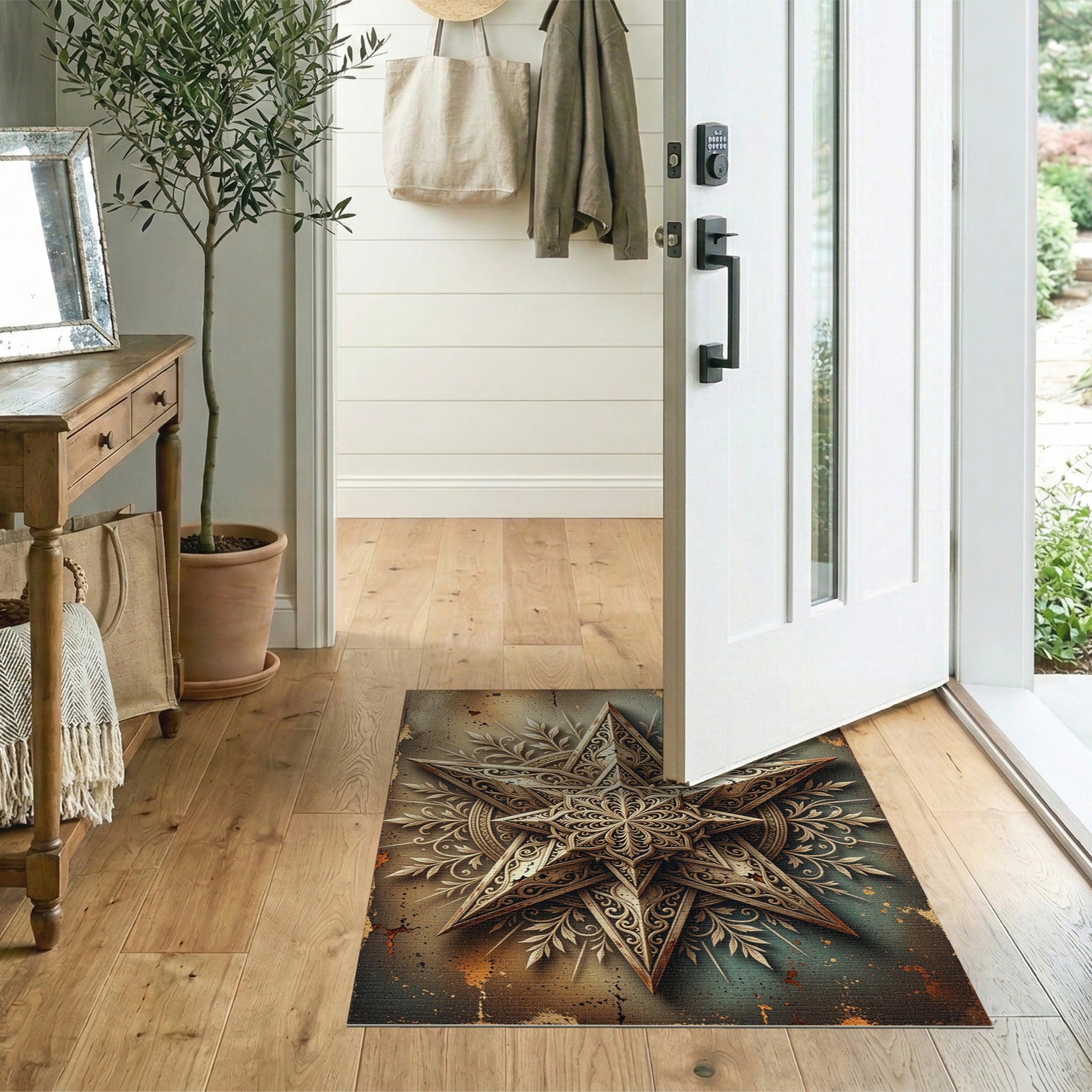 Ornate Gold Filigree Star Mandala Rug