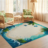 ODIKA Washable Tropical Beach Rug - Sea Turtle & Palm Tree Coastal Decor - Low Pile Non-Slip