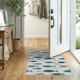 Blue and Teal Whimsical Blue Fish Coastal Area Rug
