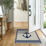 Beige and Neutral Navy Anchor Coastal Beach Area Rug