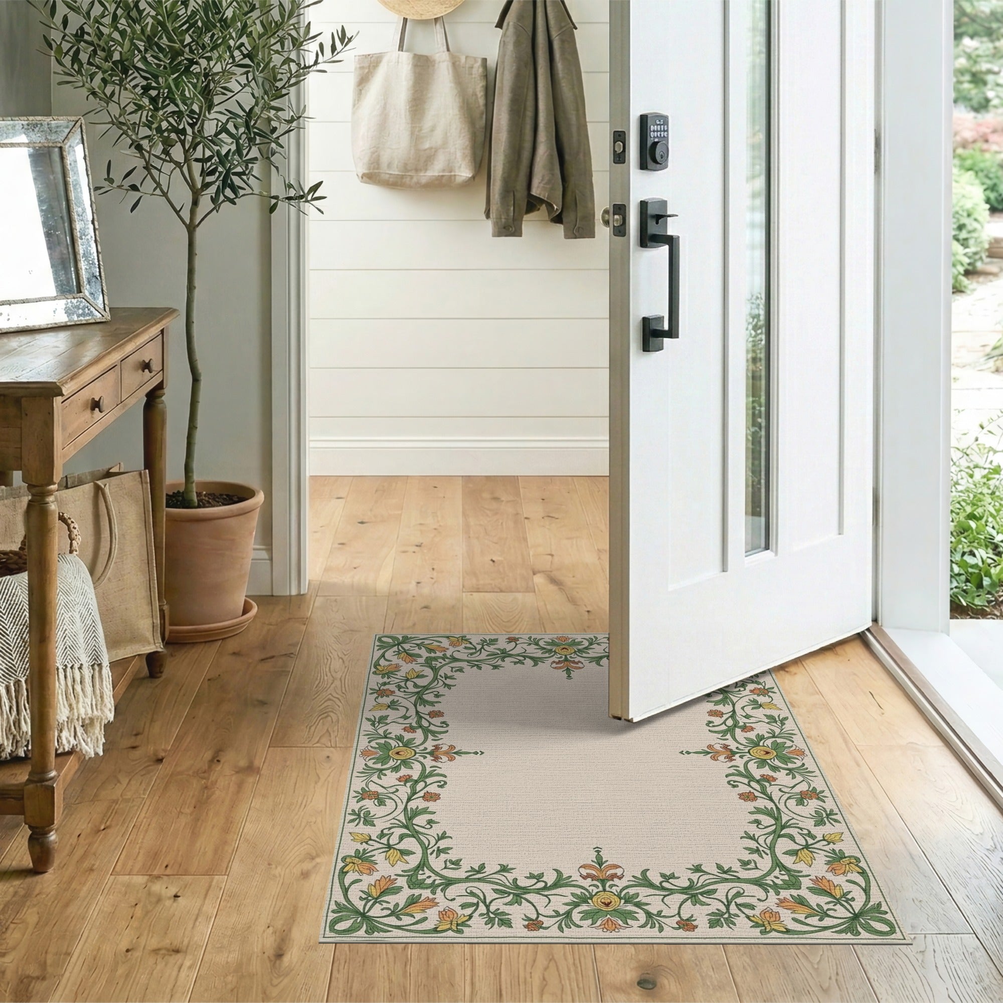 Floral Vintage Multi-color and Patterns Ornate Floral Vine Border Area Rug