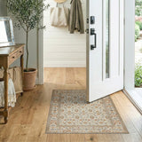Ivory Floral Persian Area Rug with Tan Borders