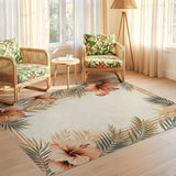 ODIKA Tropical Hibiscus Washable Area Rug - Vintage Floral Low Pile Non-Slip Rug