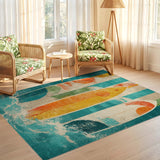 ODIKA Retro Surfboard Abstract Washable Area Rug - Low Pile Coastal Decor
