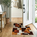 Distressed Brown Tan Patchwork Area Rug