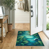 Teal Wave Palm Leaf Area Rug