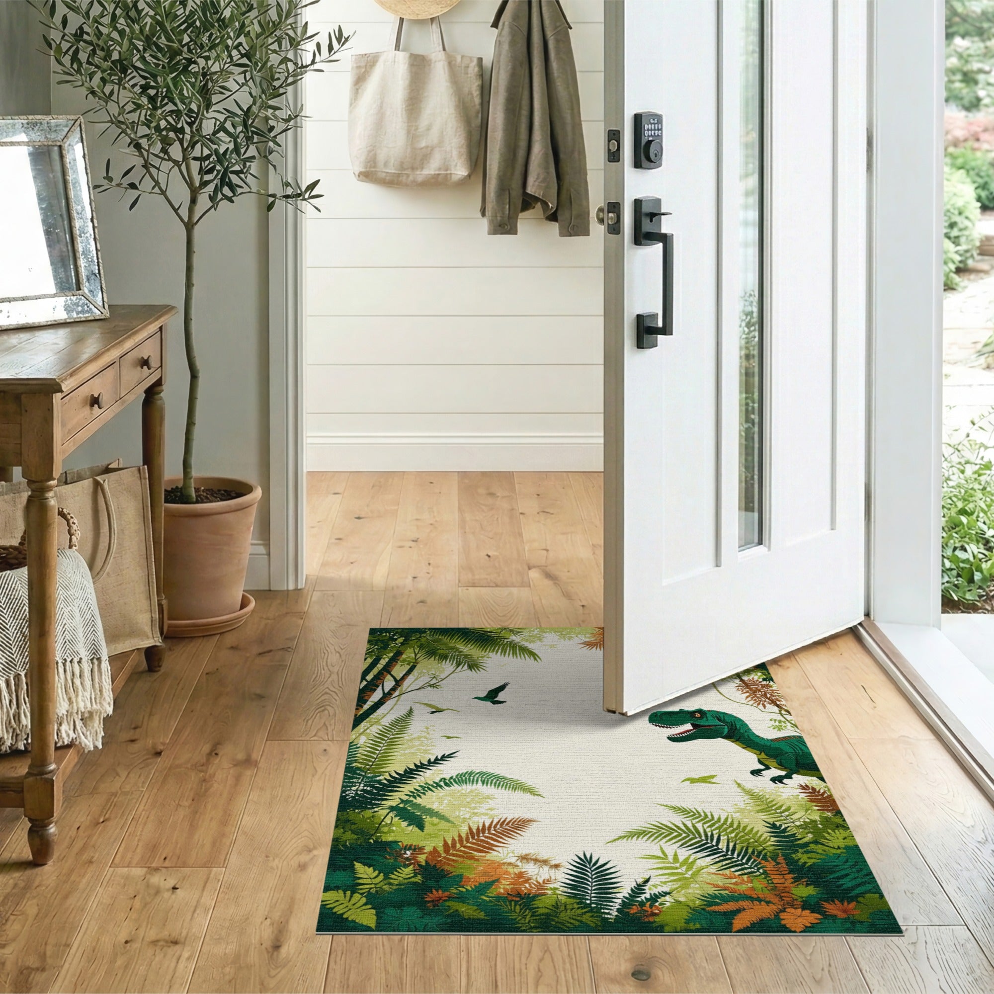 ODIKA Washable Dinosaur Jungle Kids Rug - Low Pile Non-Slip T-Rex Play Mat