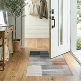 Modern Grey Geometric Area Rug with Orange Accents