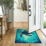 Majestic Teal Sea Turtle Underwater Area Rug