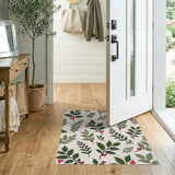 Multi-color and Patterns Holly Leaves Red Berries Pattern Rug