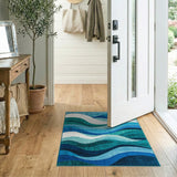 Blue Teal Wavy Layers Area Rug