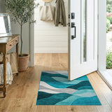 Teal Blue Layered Wave Area Rug