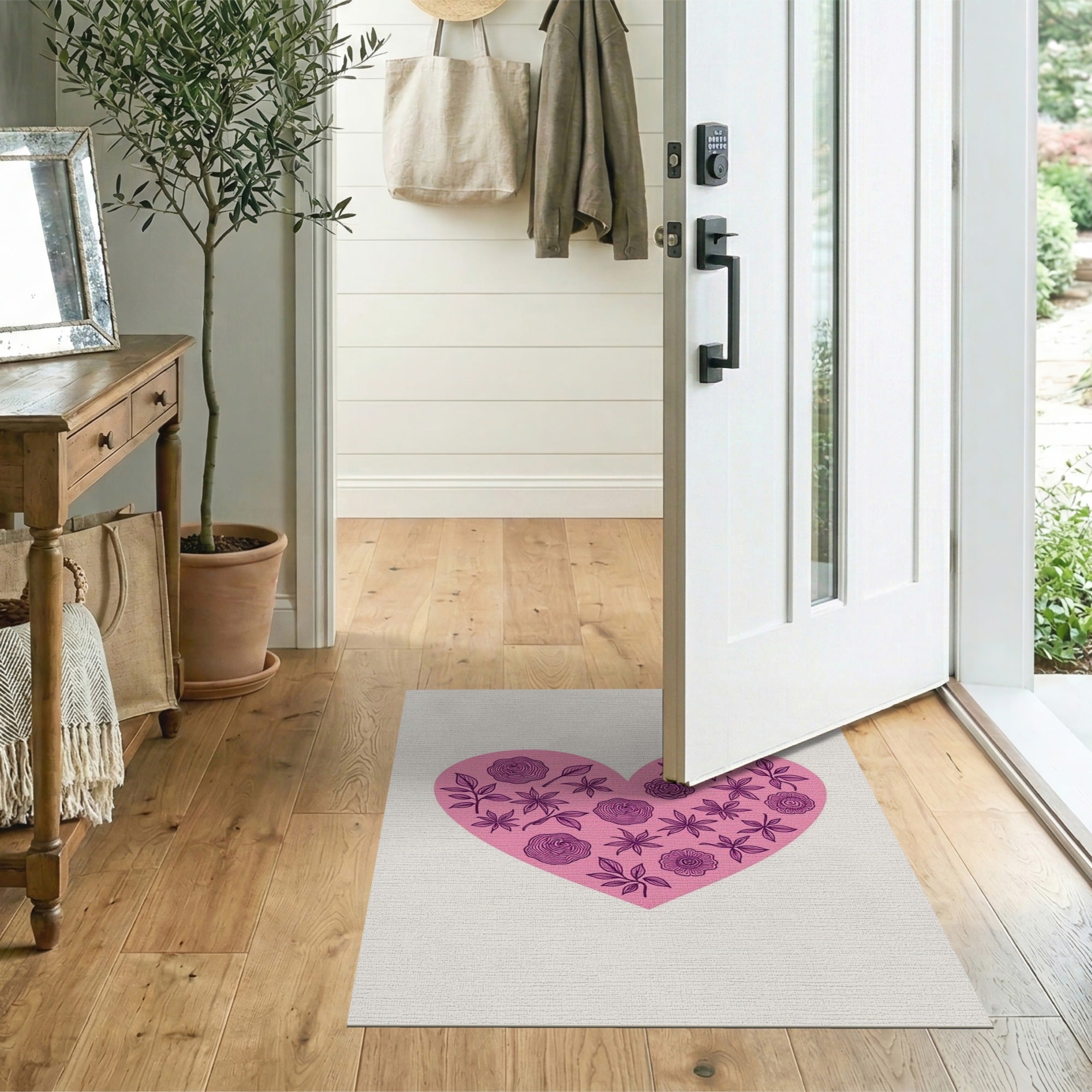 Pink Pink Floral Heart Area Rug
