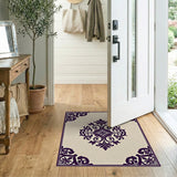 Beige and Neutral Purple Floral Medallion Area Rug