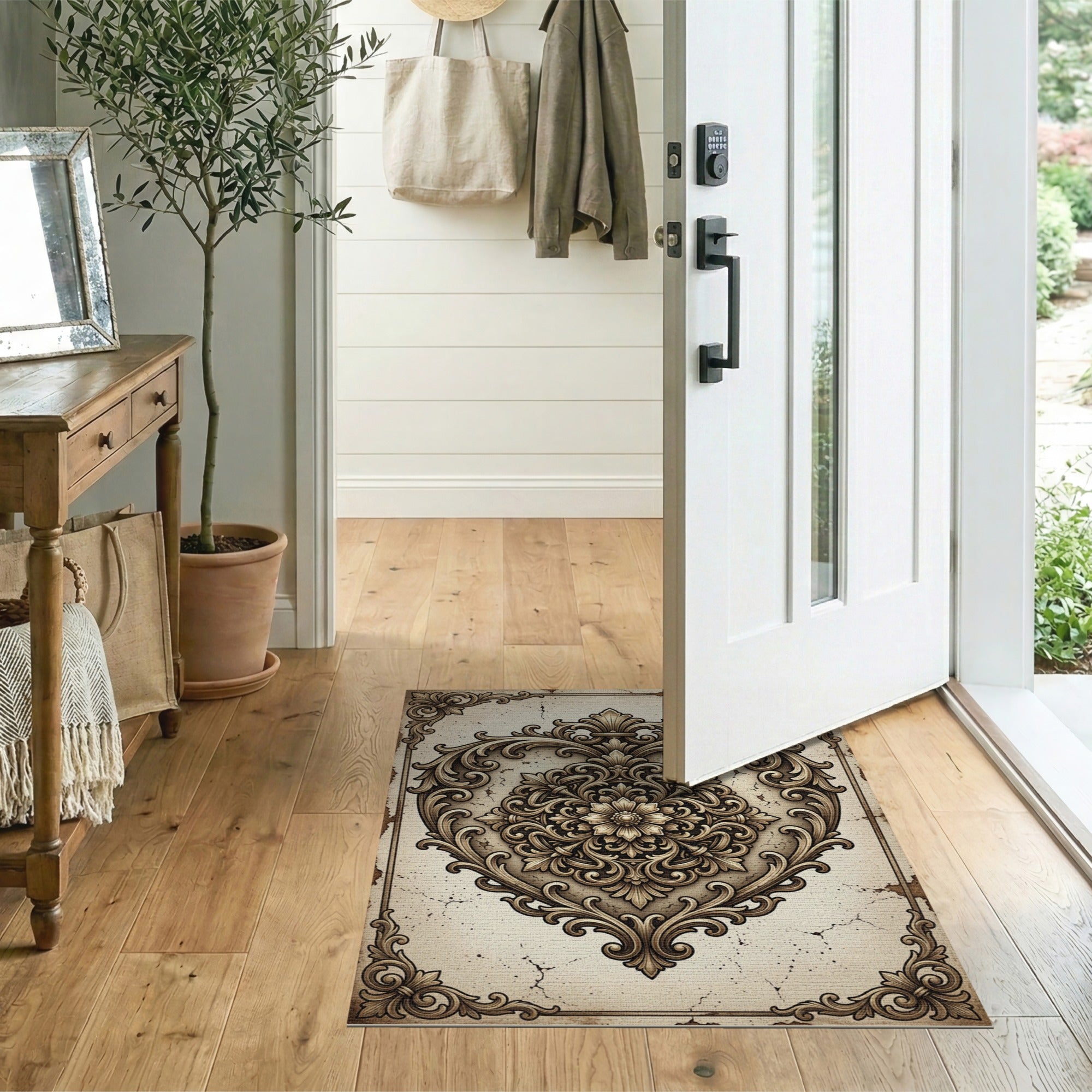 Ornate Gilded Heart Mandala Area Rug