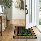 Ornate Green Floral Persian Area Rug on Black