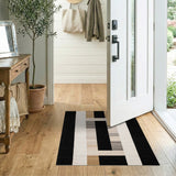 ODIKA Modern Washable Geometric Area Rug - Black & Tan Low Pile Non-Slip Carpet
