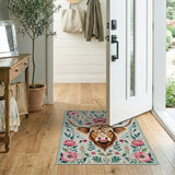Highland Cow Pink Peony Floral Area Rug