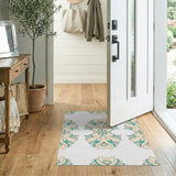 Teal on Cream Ornate Floral Area Rug
