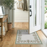 Sage Green Ornate Floral Border Area Rug