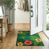 Hibiscus and Palm Leaf Coastal Area Rug