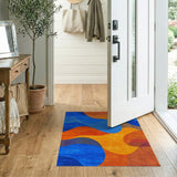 Vibrant Blue Orange Abstract Wave Rug