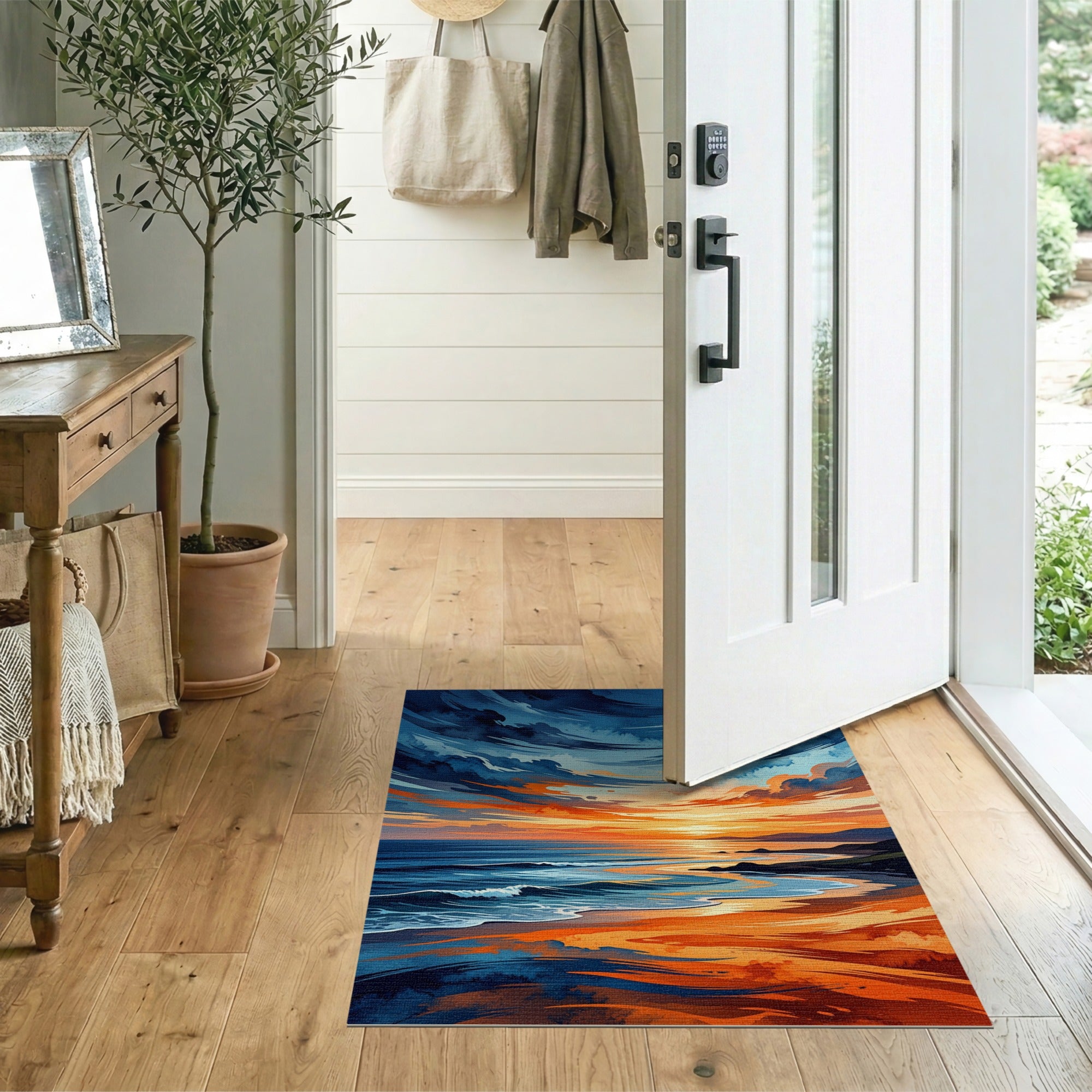 Dramatic Coastal Sunset Waves Area Rug