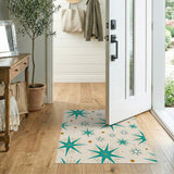 ODIKA Washable Mid-Century Modern Starburst Area Rug - Teal & Cream Low Pile