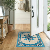 Blue Mandala Star Area Rug with Ornate Tile Border
