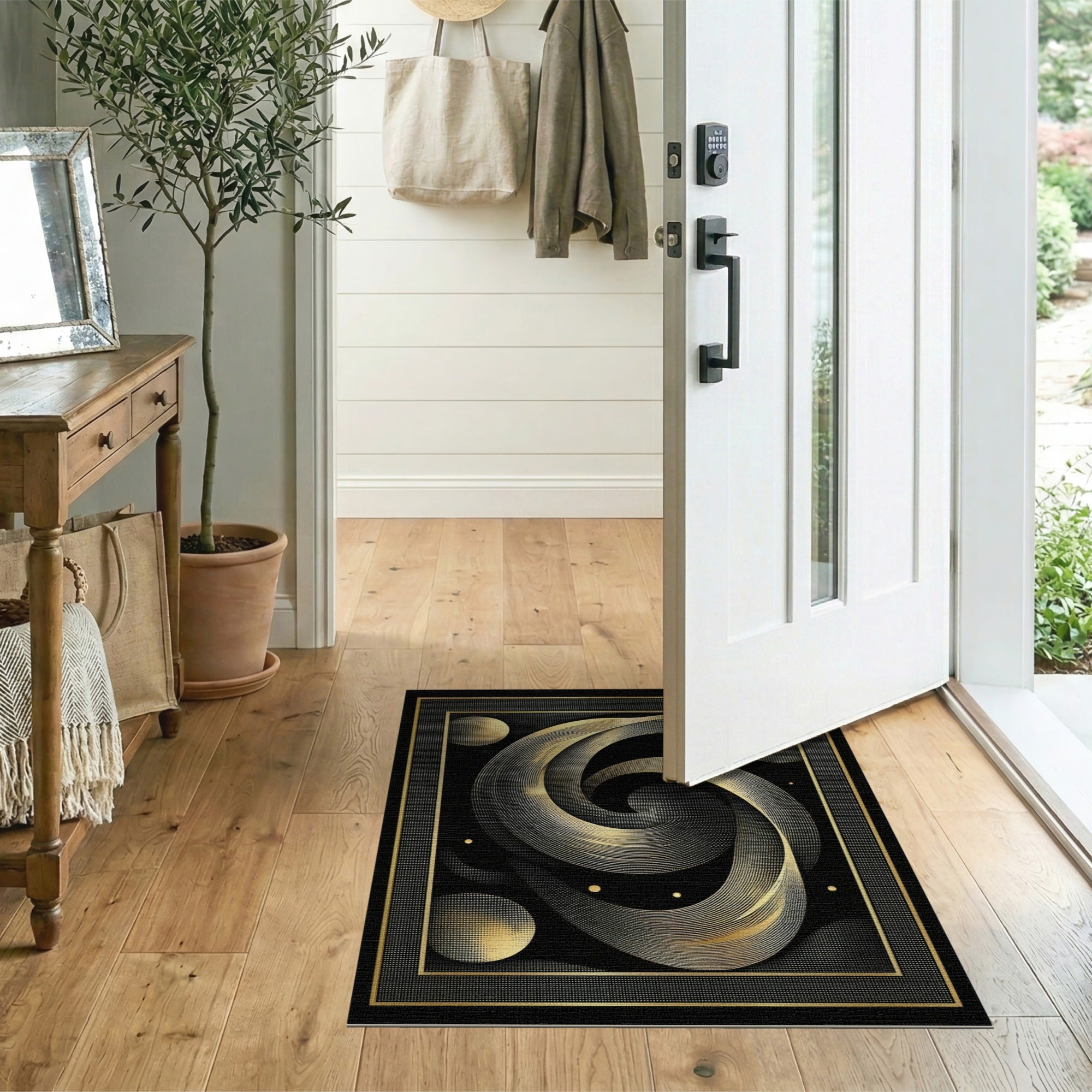 Gold Swirl Geometric Area Rug