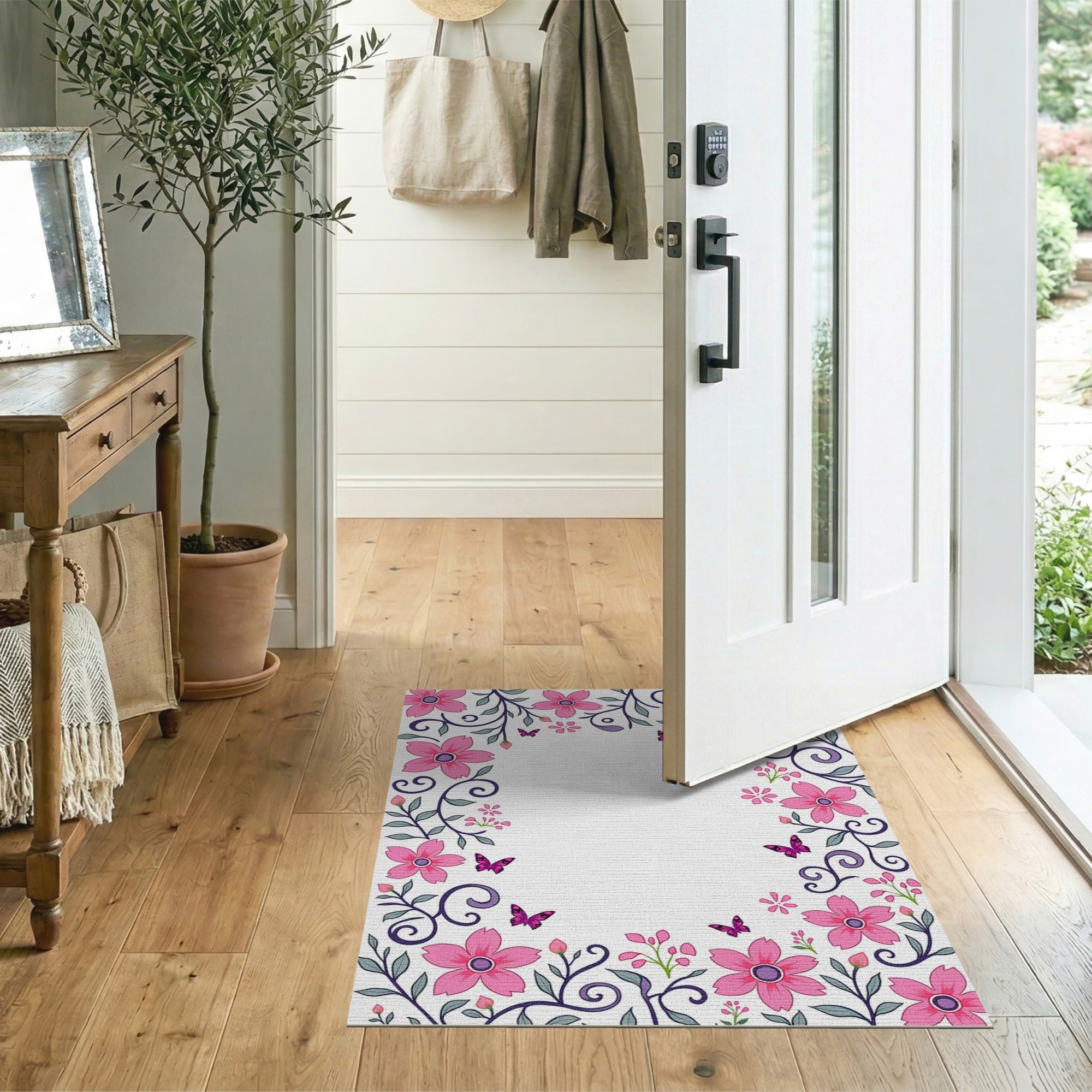 Vintage Pink Sakura Blossom Floral Rug
