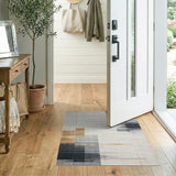 Beige and Neutral Modern Grey Geometric Block Area Rug