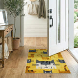 Playful Cartoon Cats Yellow Area Rug