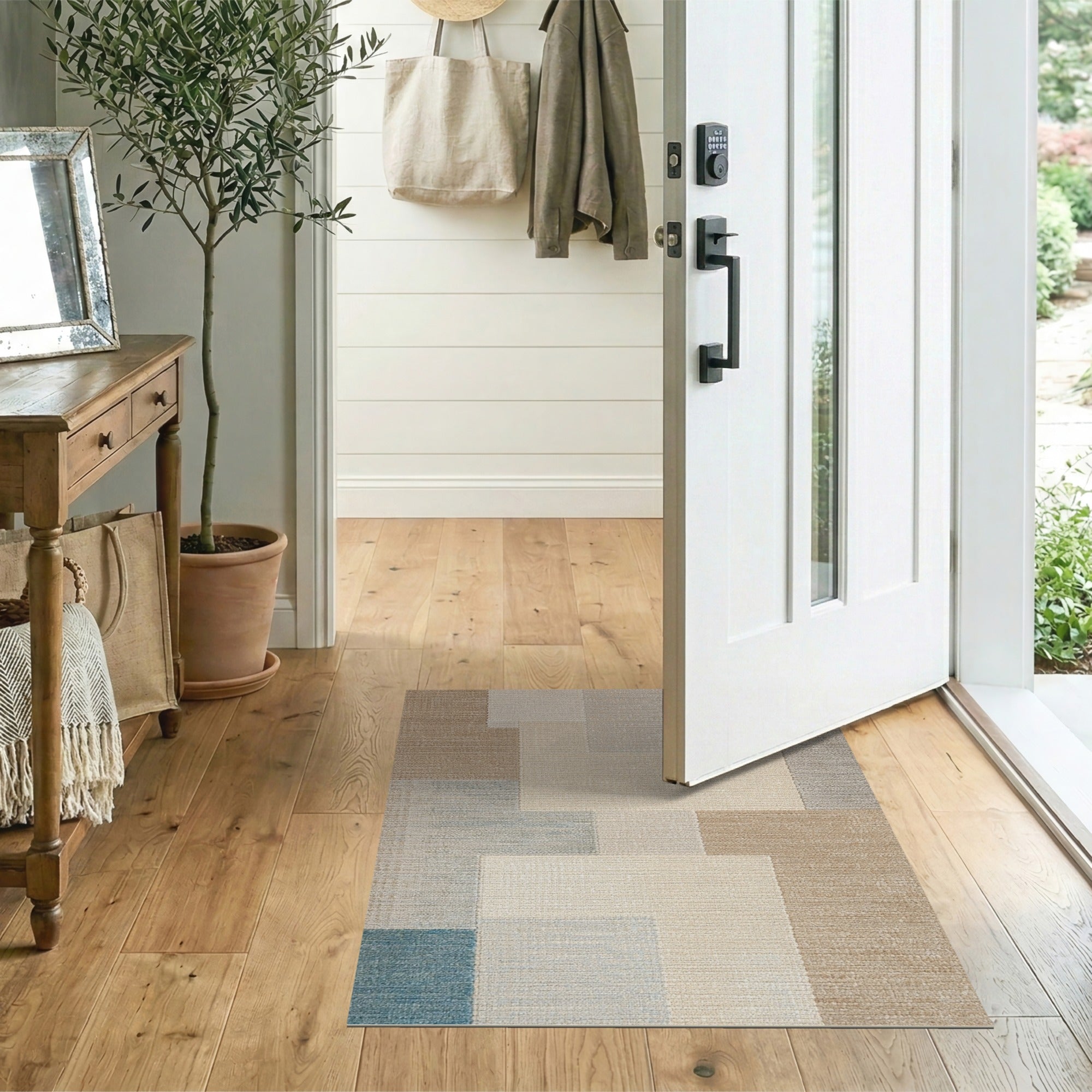 Neutral Geometric Patchwork Area Rug