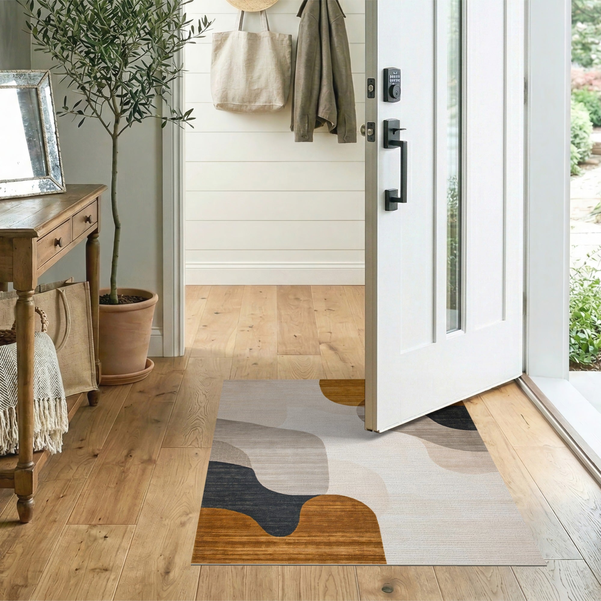 ODIKA Modern Abstract Earth Tone Washable Area Rug - Low Pile Non-Slip Carpet