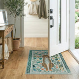 Teal Leopard Floral Area Rug