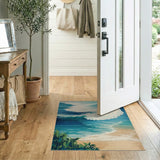 Crashing Ocean Waves Blue Teal Coastal Rug