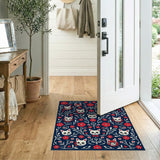 Navy Skull Cat Rose Floral Area Rug