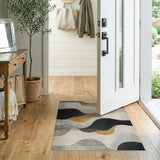 Abstract Wavy Grey Gold Area Rug
