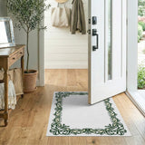 Green Ornate Green Floral Frame Area Rug