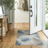 ODIKA Washable Coastal Blue Palm Leaf Rug, Non-Slip Low Pile Area Rug
