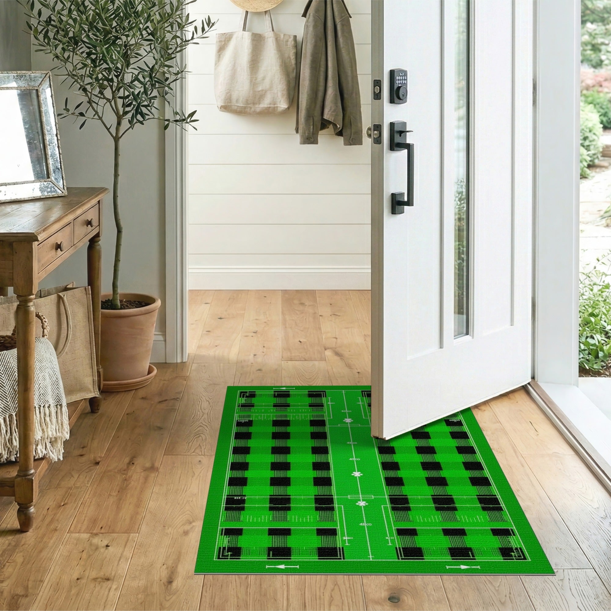Gaelic Football Pitch Green Black Plaid Area Rug