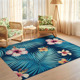 ODIKA Tropical Hibiscus & Palm Leaf Machine Washable Rug - Non-Slip, Low Pile, Robot Vacuum Friendly Area Rug