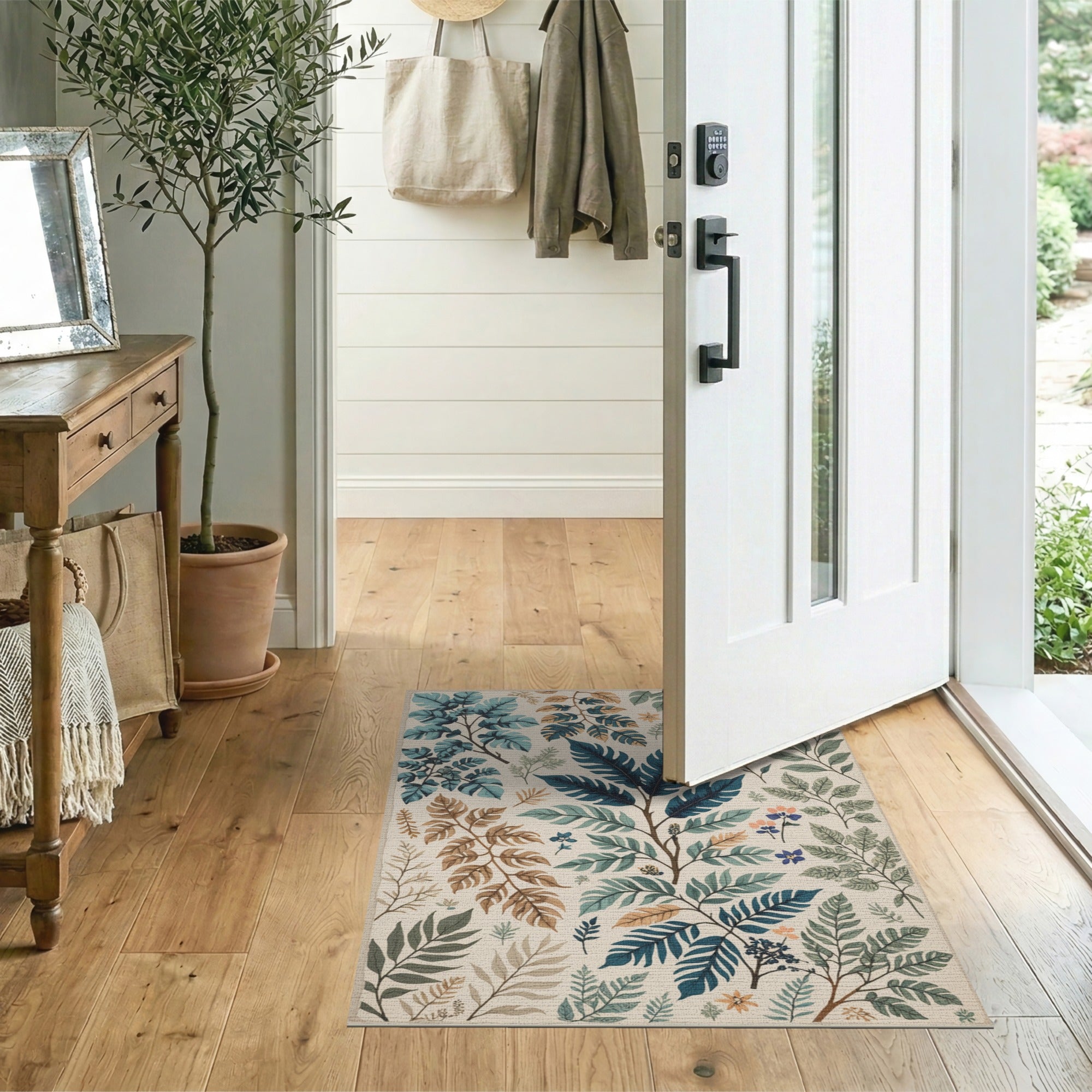 Teal Leaf Floral Botanical Area Rug