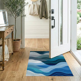ODIKA Modern Abstract Blue Wave Washable Area Rug - Low Pile Non-Slip Kid & Pet Friendly