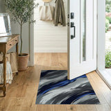 Abstract Grey Blue Brushstroke Area Rug