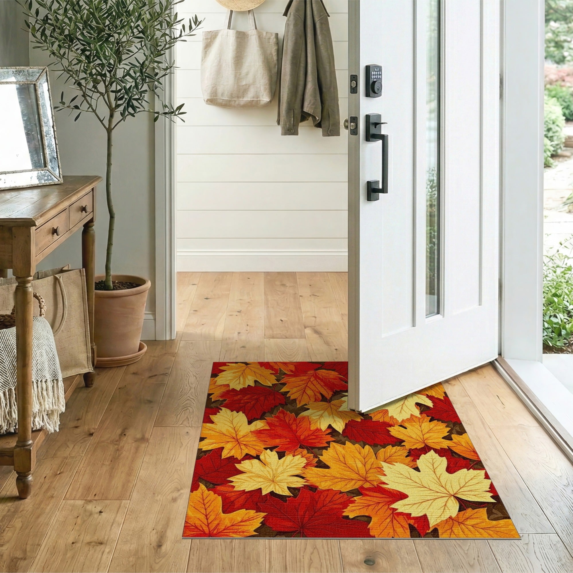 ODIKA Washable Autumn Maple Leaf Area Rug - Low Pile, Non-Slip Fall Decor