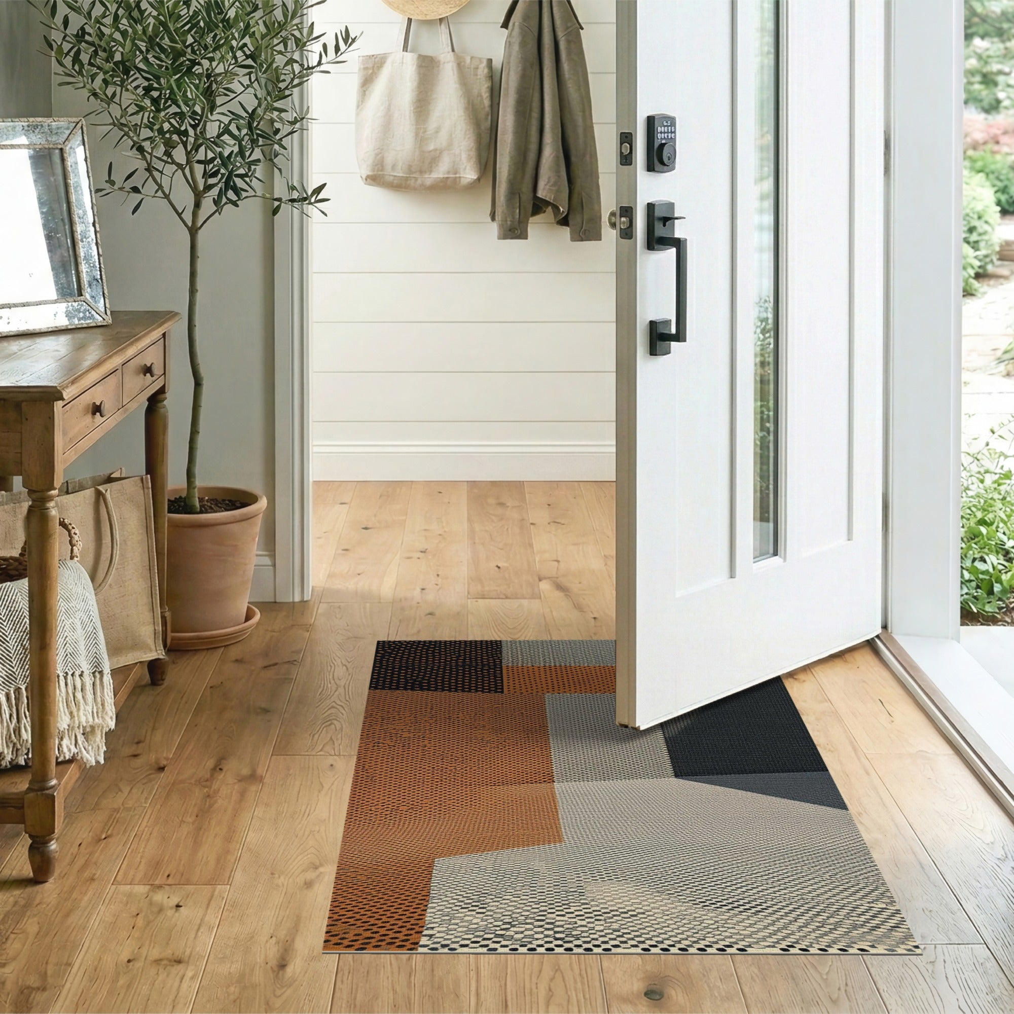 Bold Orange Polka Dot Geometric Patchwork Rug