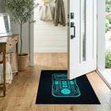 Futuristic Neon Circuit Blue Teal Area Rug